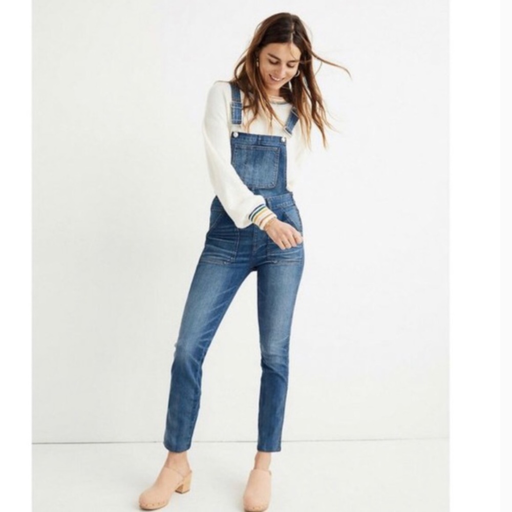 Madewell Jansing Wash Skinny Denim Jean Overalls Sz Large